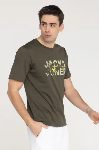 Crew Neck Logo Printed T-Shirt-Forest Night - 4