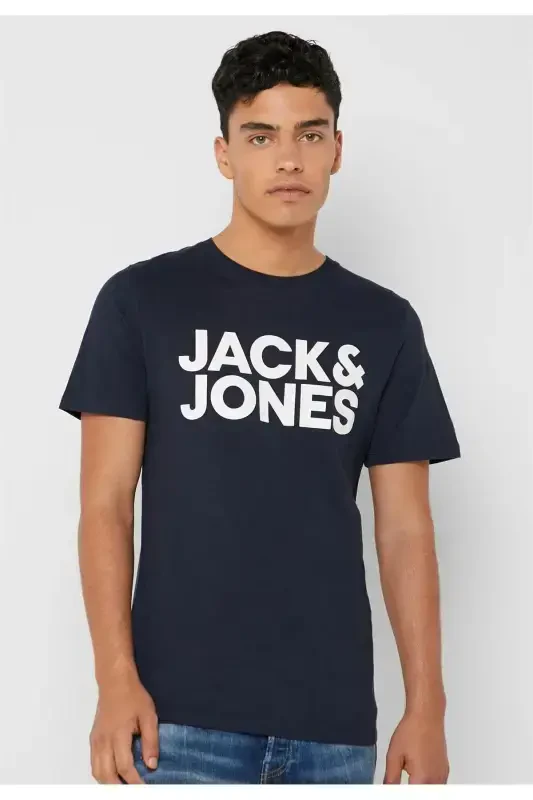 Crew Neck Logo Printed T-Shirt-Navy Blazer - 5