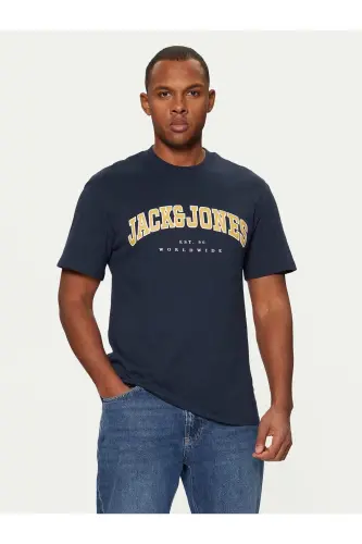 Crew Neck Logo Printed T-Shirt Navy Blue-Navy 