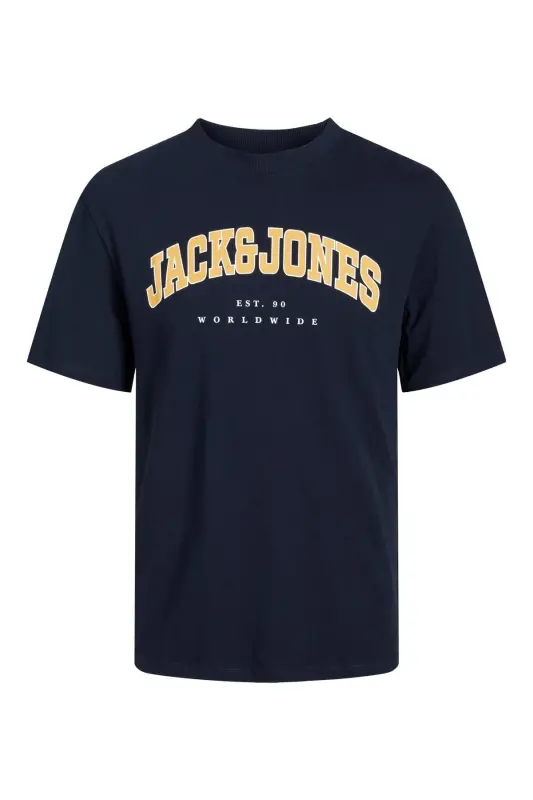 Crew Neck Logo Printed T-Shirt Navy Blue-Navy - 2