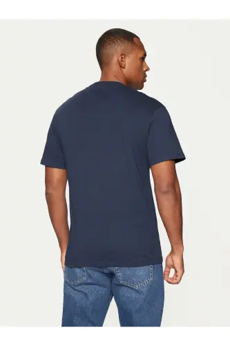 Crew Neck Logo Printed T-Shirt Navy Blue-Navy - 3