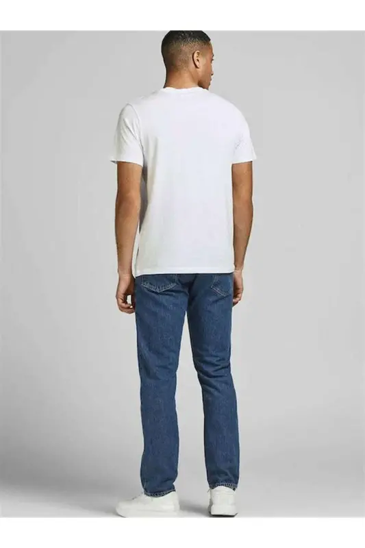 Crew Neck Logo Printed White T-Shirt-White Navy - 7