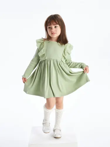 Crew Neck Long Sleeve Basic Baby Girl Dress-Green - LC WAIKIKI (1)