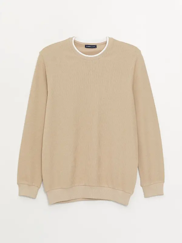 Crew Neck Long Sleeve Men's Sweatshirt-Beige - LC WAIKIKI