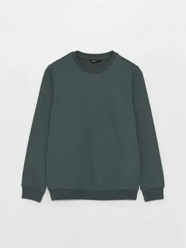 Crew Neck Long Sleeve Men's Thick Sweatshirt-Green - 1