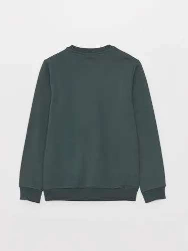 Crew Neck Long Sleeve Men's Thick Sweatshirt-Green - 3