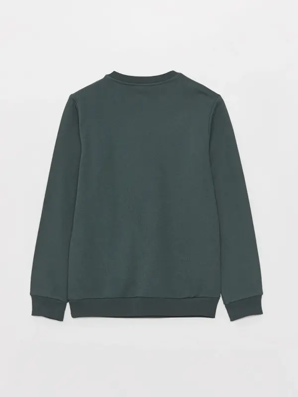 Crew Neck Long Sleeve Men's Thick Sweatshirt-Green - 3