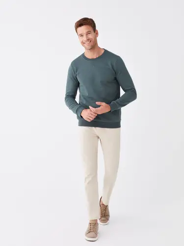 Crew Neck Long Sleeve Men's Thick Sweatshirt-Green - 6