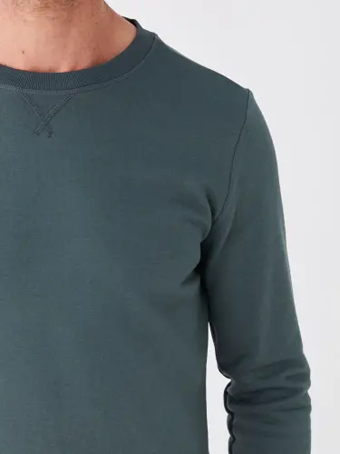Crew Neck Long Sleeve Men's Thick Sweatshirt-Green - 7