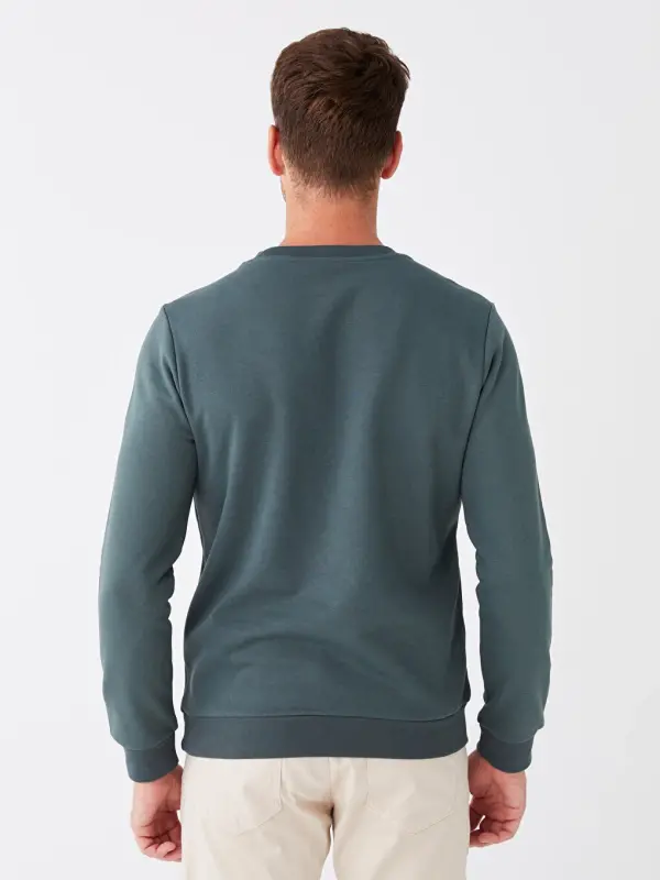 Crew Neck Long Sleeve Men's Thick Sweatshirt-Green - 8
