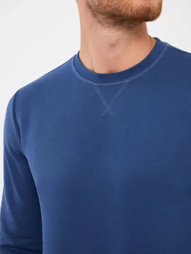 Crew Neck Long Sleeve Men's Thick Sweatshirt-Indigo - 6