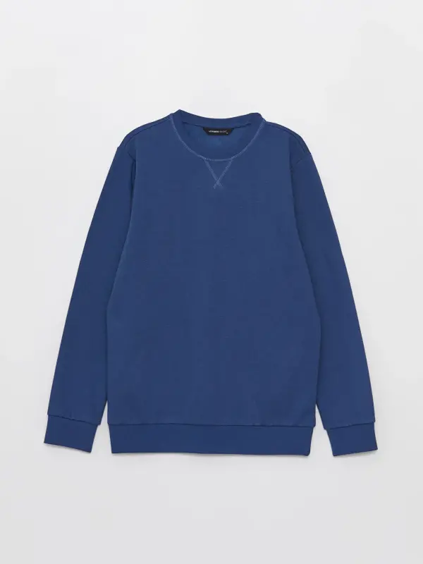 Crew Neck Long Sleeve Men's Thick Sweatshirt-Indigo - 8