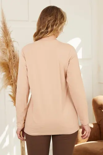 Crew Neck Long Sleeve Plus Size Mink T-Shirt - 5