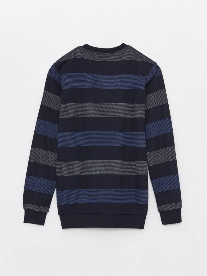 Crew Neck Long Sleeve Striped Men's Sweatshirt-Indigo - 7