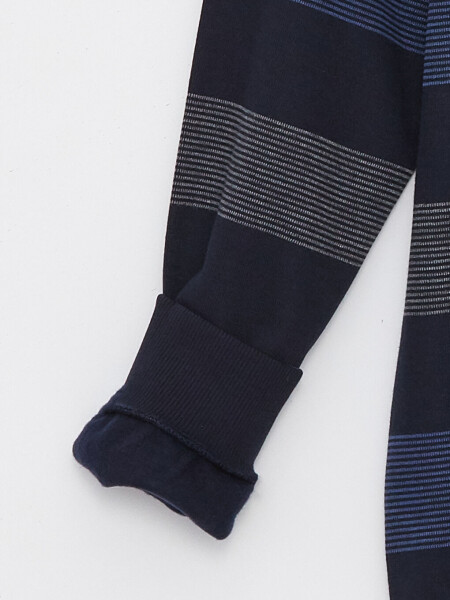 Crew Neck Long Sleeve Striped Men's Sweatshirt-Indigo - 8