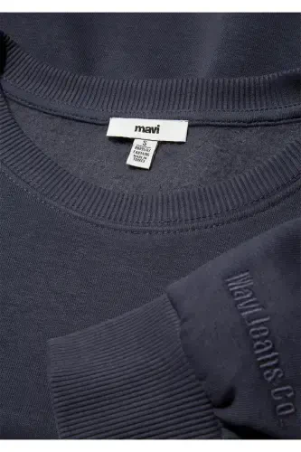 Crew Neck Navy Blue Basic Sweatshirt 1610198-70726-Gulf Blue Plaid - 6