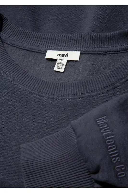 Crew Neck Navy Blue Basic Sweatshirt 1610198-70726-Gulf Blue Plaid - 6
