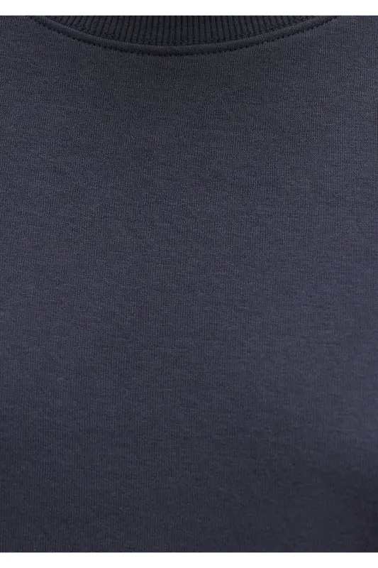 Crew Neck Navy Blue Basic Sweatshirt 1610198-70726-Gulf Blue Plaid - 7
