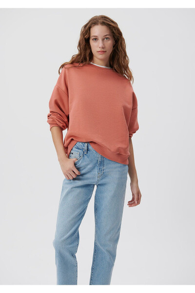 Crew Neck Orange Basic Sweatshirt 1611770-70444 - 1