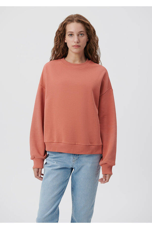 Crew Neck Orange Basic Sweatshirt 1611770-70444 - 3