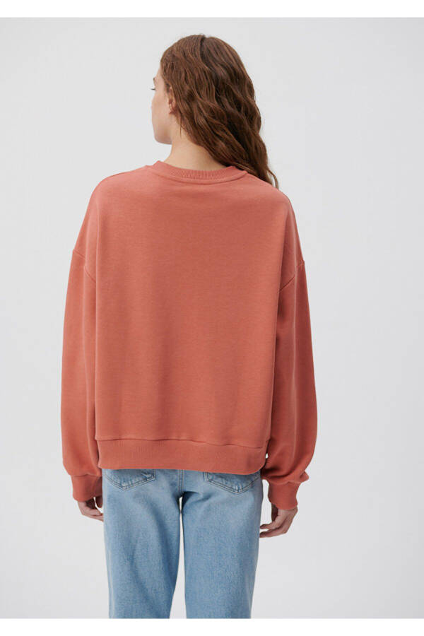 Crew Neck Orange Basic Sweatshirt 1611770-70444 - 4