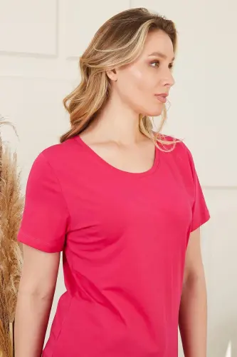 Crew Neck Plus Size Fuchsia T-Shirt - BÜYÜKBEDENIZ (1)