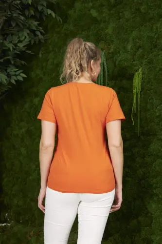 Crew Neck Plus Size Orange T-Shirt - 6