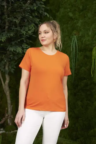 Crew Neck Plus Size Orange T-Shirt - 3