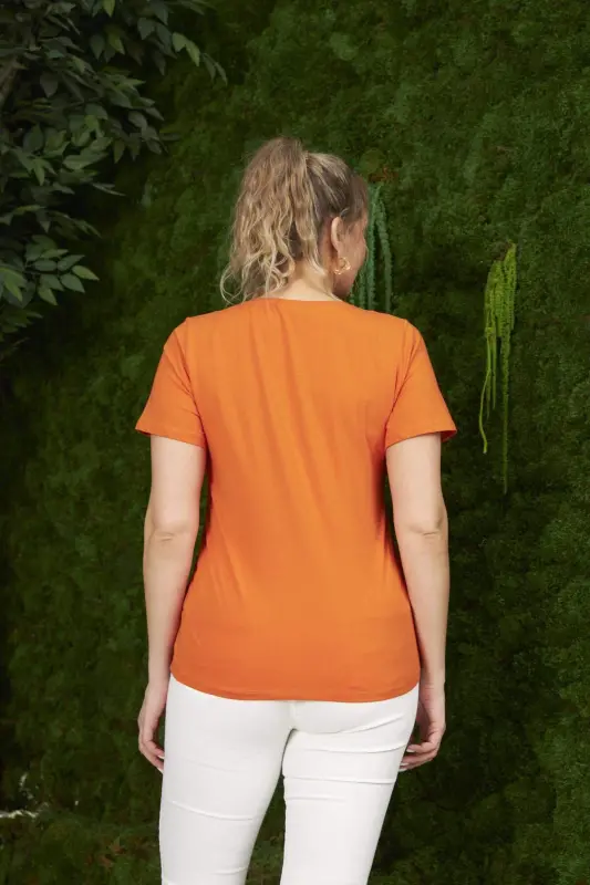 Crew Neck Plus Size Orange T-Shirt - 4