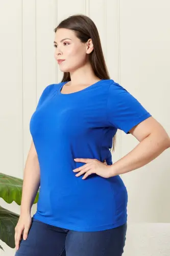 Crew Neck Plus Size Sax T-Shirt - 3