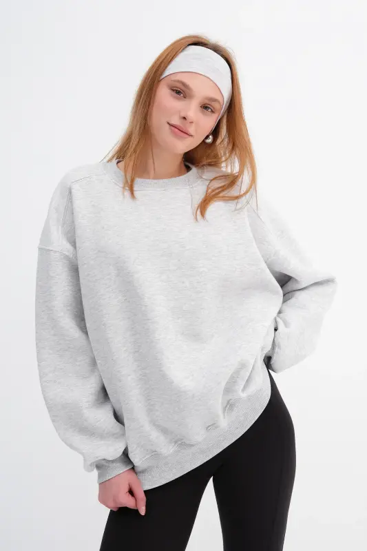 Crew Neck Plush Basic Sweatshirt S3408-k11 - 1