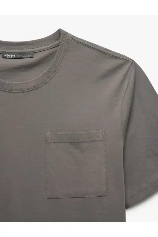 Crew Neck Pocketed Regular Fit Cotton Short Sleeve - 3