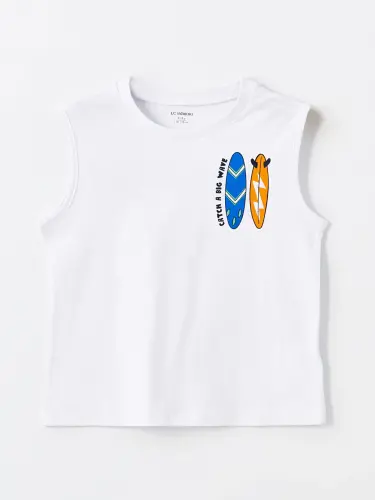 Crew Neck Printed Baby Boy Tank Top and Swim Shorts 2-Piece Set-White - LC WAIKIKI (1)