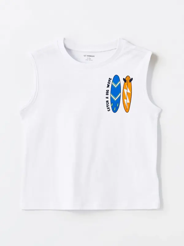 Crew Neck Printed Baby Boy Tank Top and Swim Shorts 2-Piece Set-White - 2