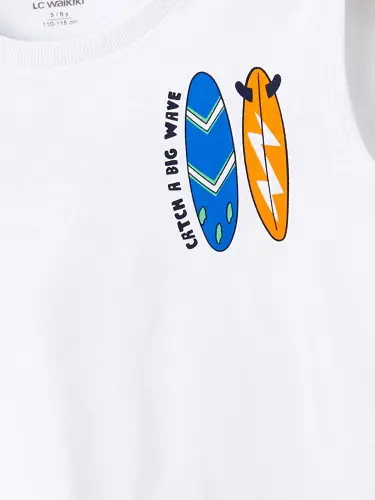 Crew Neck Printed Baby Boy Tank Top and Swim Shorts 2-Piece Set-White - 3