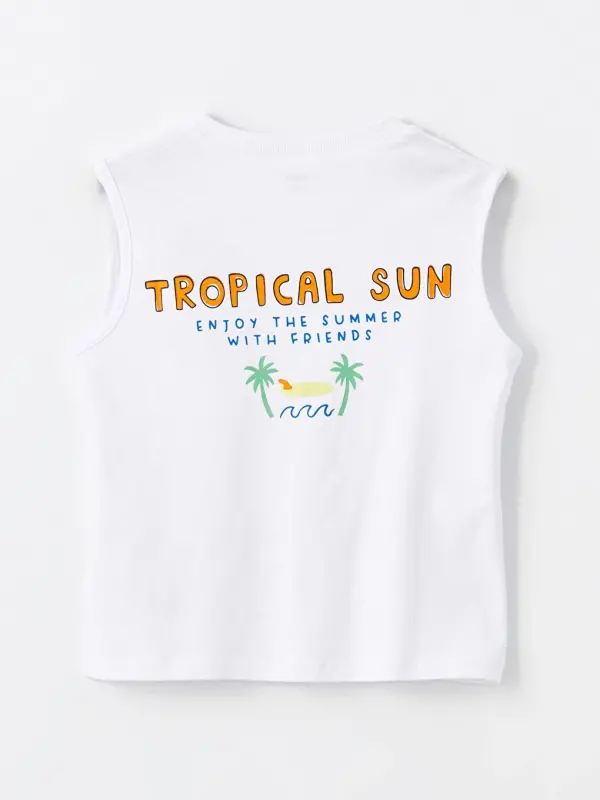 Crew Neck Printed Baby Boy Tank Top and Swim Shorts 2-Piece Set-White - 4