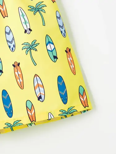 Crew Neck Printed Baby Boy Tank Top and Swim Shorts 2-Piece Set-White - 6