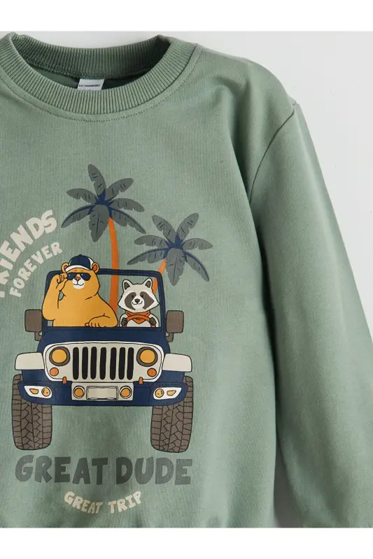 Crew Neck Printed Boy's Sweatshirt 2-Pack-Green - 7