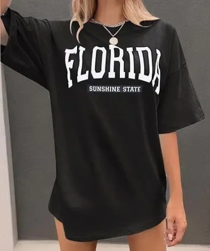 Crew Neck Printed T-shirt - Black - 1