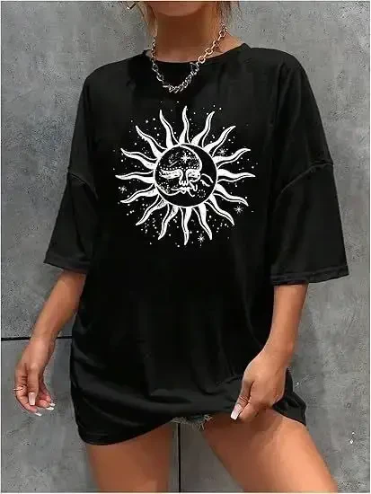 Crew Neck Printed T-shirt - Black - BÜYÜKBEDENIZ