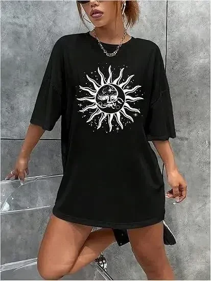 Crew Neck Printed T-shirt - Black - 2