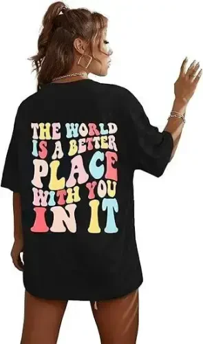 Crew Neck Printed T-shirt - Black - 4