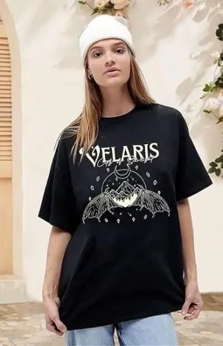 Crew Neck Printed T-shirt - Black - 1