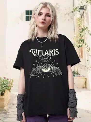 Crew Neck Printed T-shirt - Black - 3