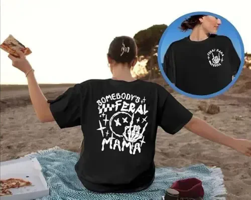 Crew Neck Printed T-shirt - Black - 1