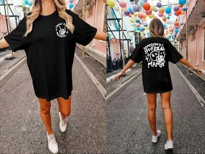 Crew Neck Printed T-shirt - Black - 4