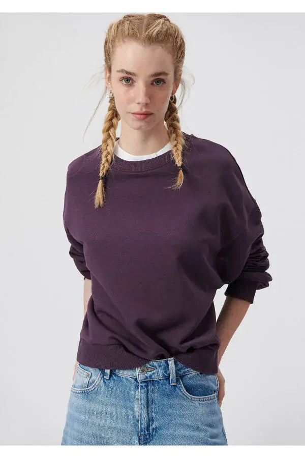 Crew Neck Purple Basic Sweatshirt 1611770-70635 - 19