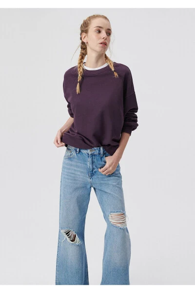 Crew Neck Purple Basic Sweatshirt 1611770-70635 - 20