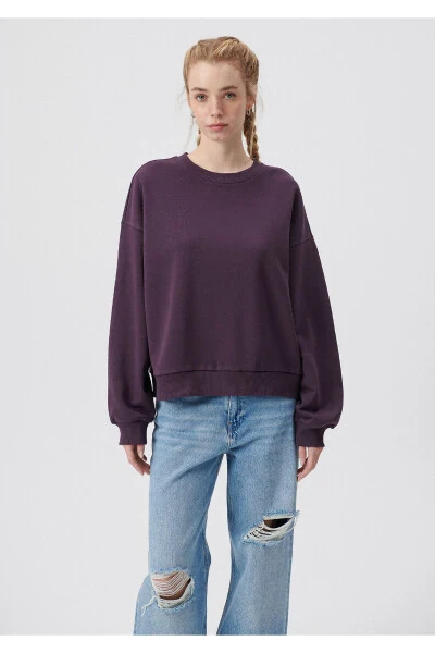 Crew Neck Purple Basic Sweatshirt 1611770-70635 - 21