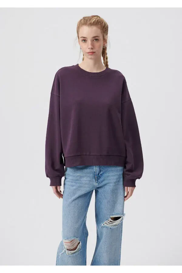Crew Neck Purple Basic Sweatshirt 1611770-70635 - 21
